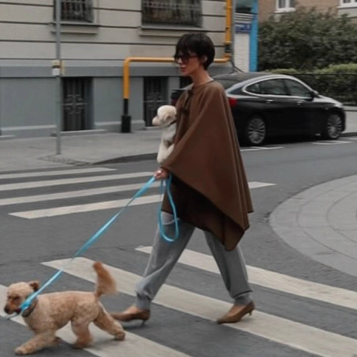 Women's Oversize Cape Coat made of wool blend with high stand-up collar and leather tabs Amarae