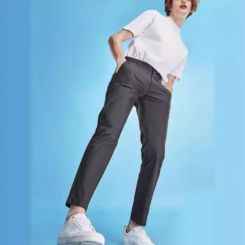 Men's Slim-Fit Chino Pants with Tapered Leg and Rolled Hem Amarae