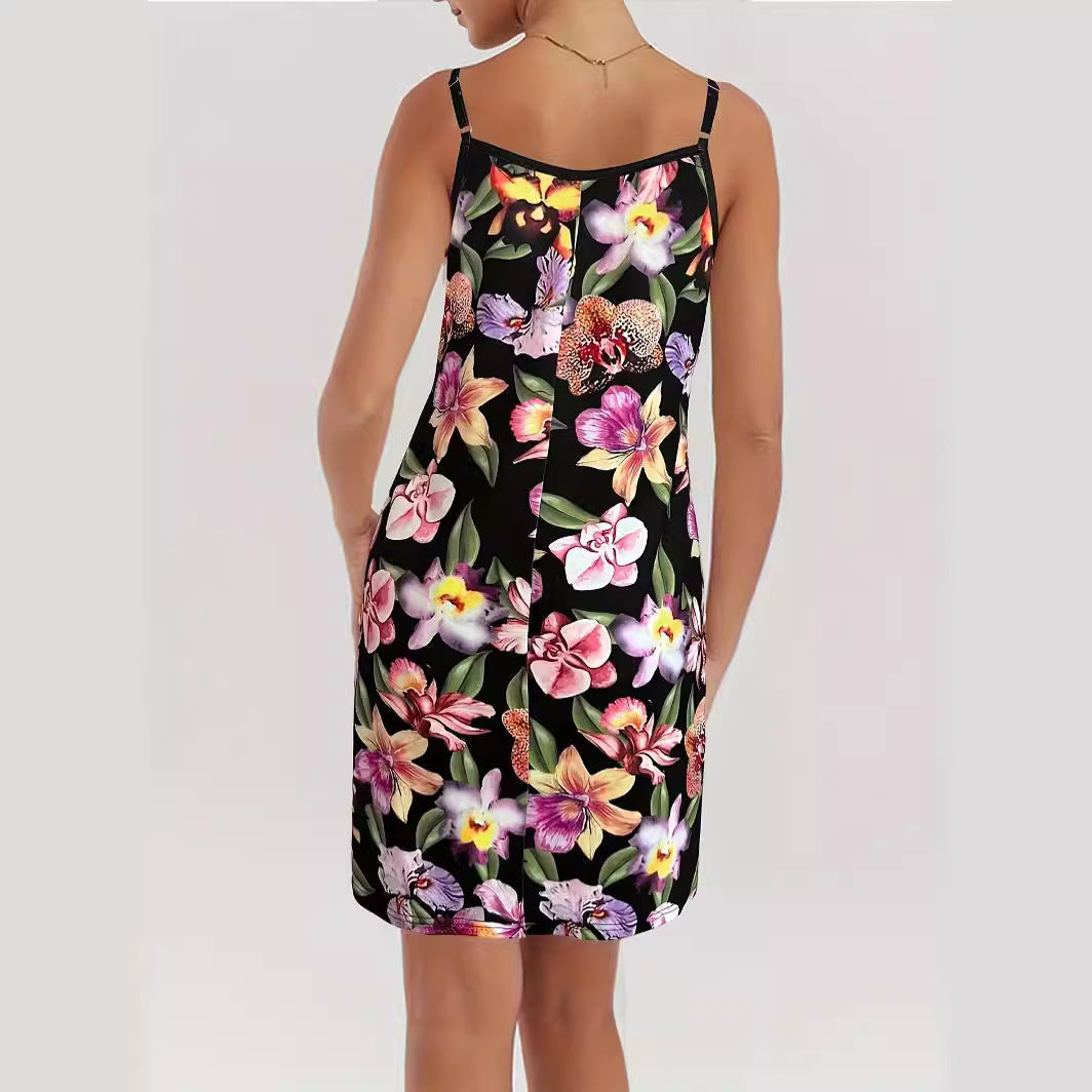 Ladies floral pattern spaghetti straps mini dress Lune London