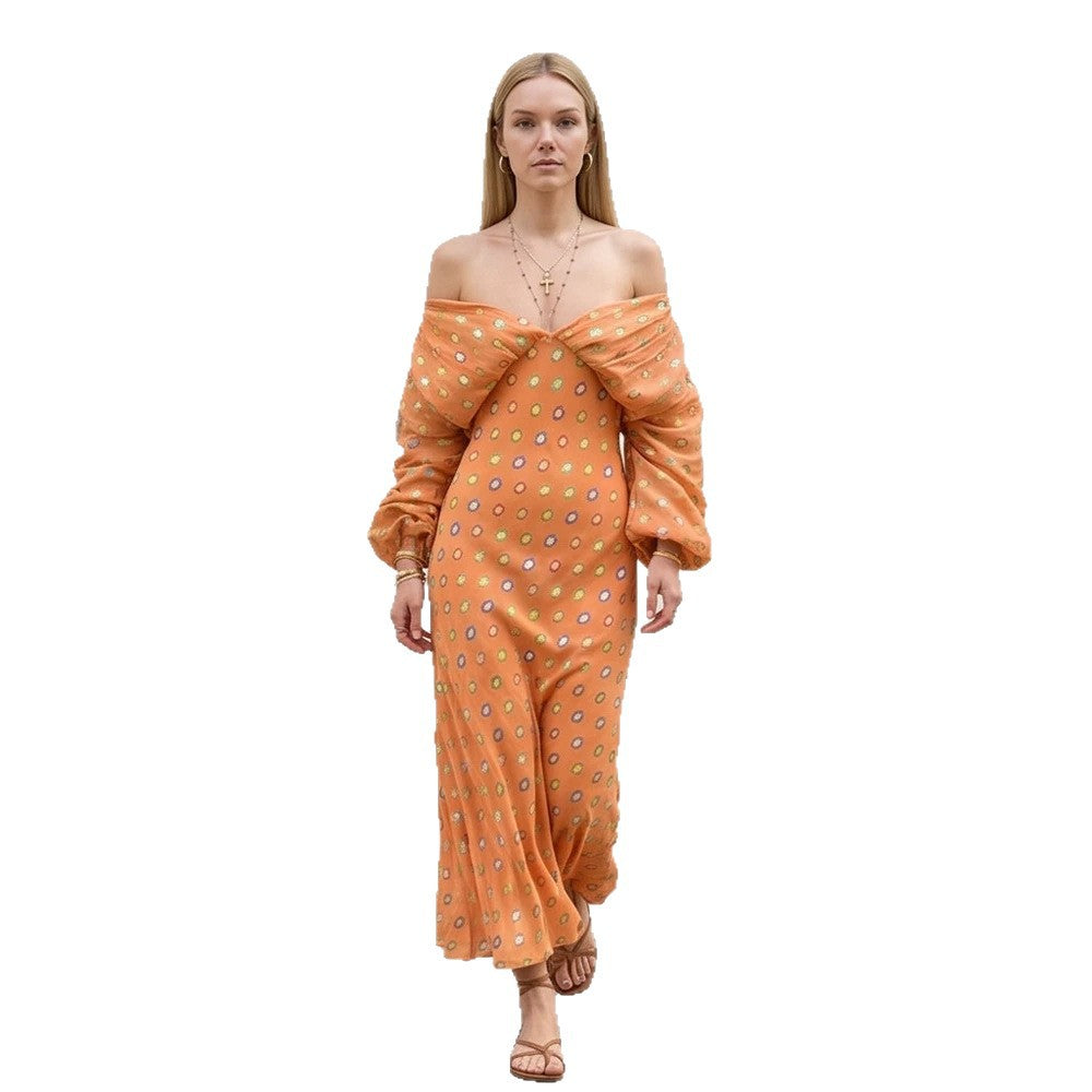 Women Elegant Off-Shoulder Maxi Dress with Twisted Front and Balloon Sleeves Amarae