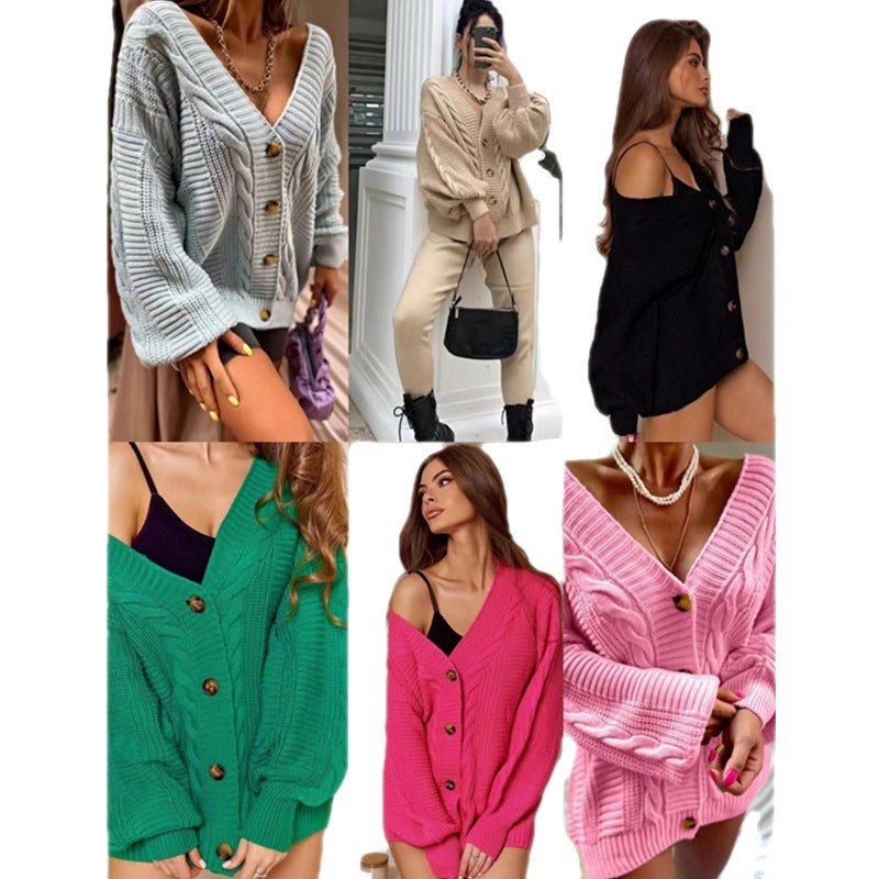 Knit jacket for women with voluminous sleeves and button details Lune London