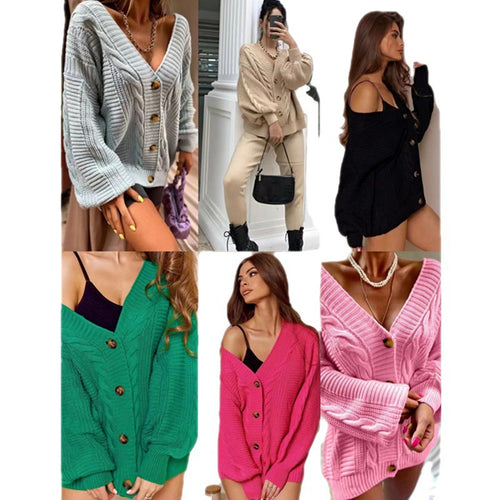 Cardigan chunky en tricot pour femmes avec grands boutons et manches volumineuses Chic & Stil