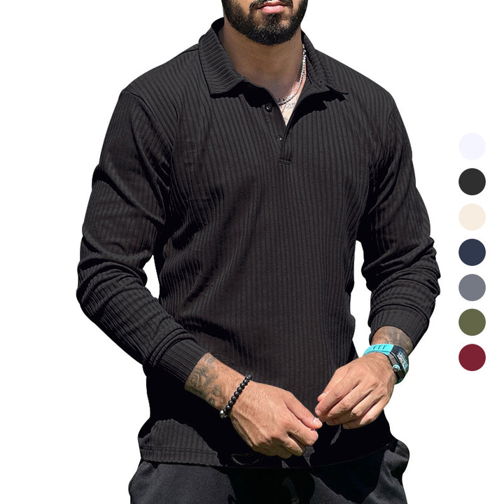 Long knit pullover for men with structured design and button placket Lune London