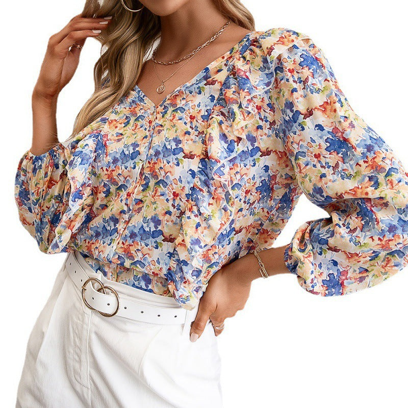 Women's blouse with ruffles and floral pattern Lune London