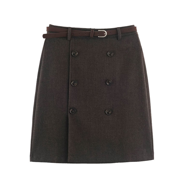 Women's midi skirt in A-line cut with double-breasted button placket and waist belt Amarae
