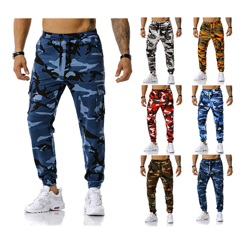 Camouflage cargo pants for men with elastic waistband and practical side pockets Amarae