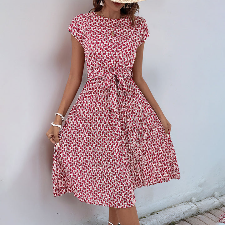 Mid-length floral print dress for women with adjustable waist drawstring Lune London
