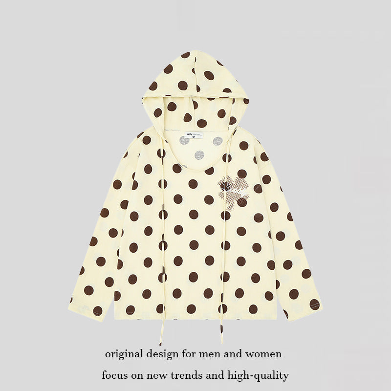 Women's lightweight hooded sweatshirt with all-over polka dot print, drawstring and relaxed fit Amarae