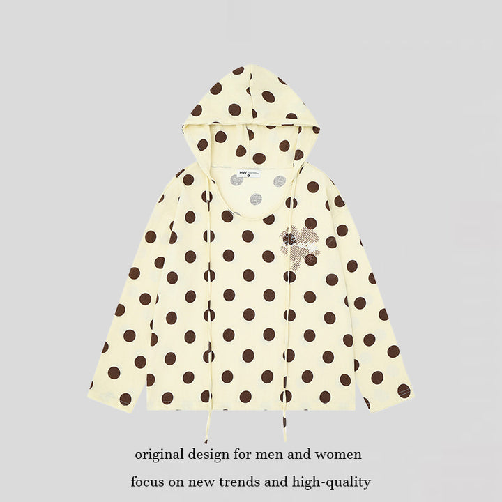 Women's lightweight hooded sweatshirt with all-over polka dot print, drawstring and relaxed fit Amarae