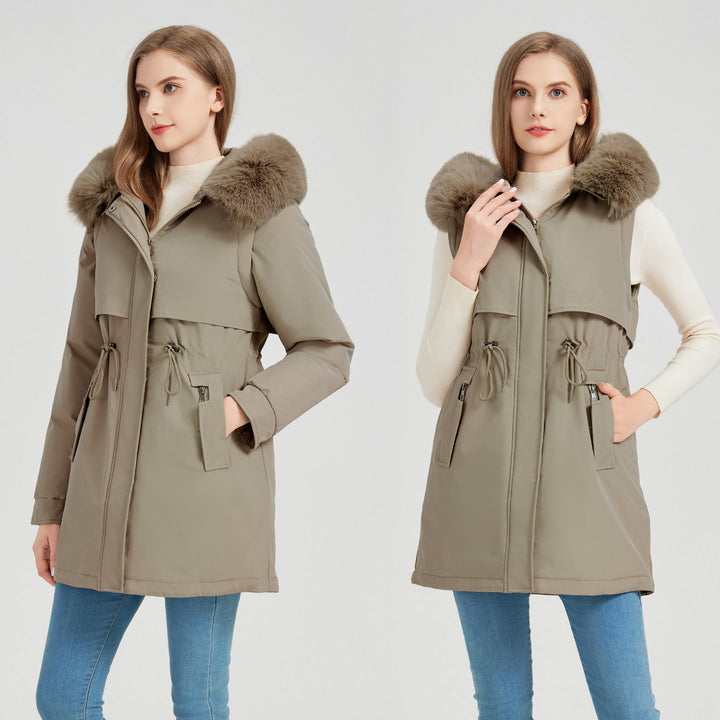 Women's Functional Parka with Removable Faux Fur Collar and Waist Drawstring Lune London