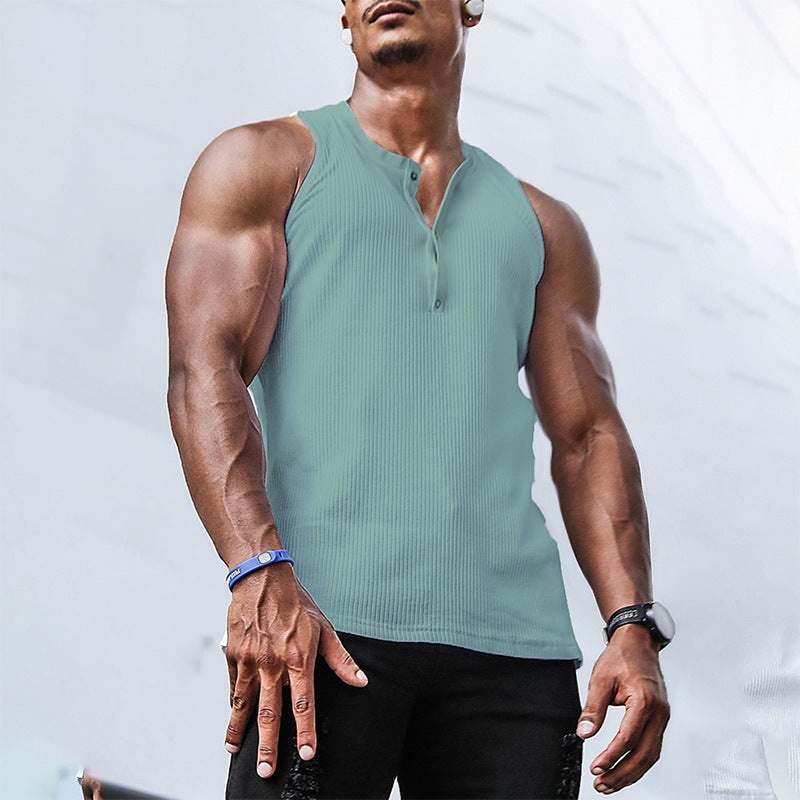 Men's sleeveless sports tank top with button placket and breathable fabric Lune London