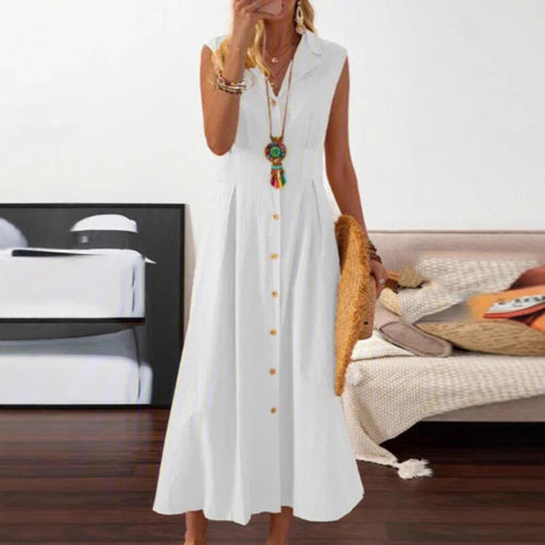 Summer maxi dress for ladies with button placket and sleeveless design Amarae