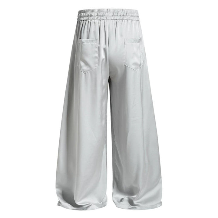 Women's Wide Satin Palazzo Lounge Pants with Elastic Waistband, Drawstring, and Script Print Amarae