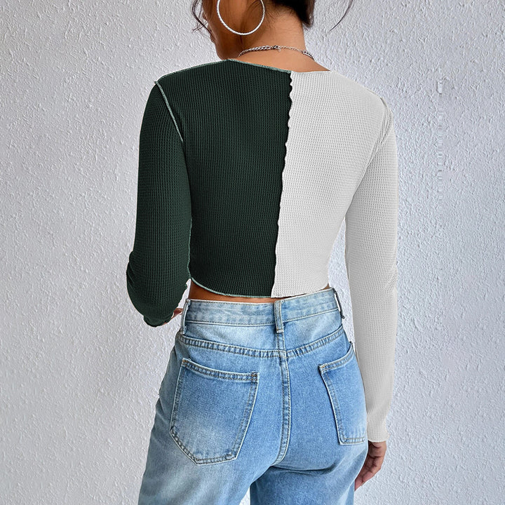 Chemise femme à manches longues cropped avec deux couleurs et design en rib tendance Chic & Stil