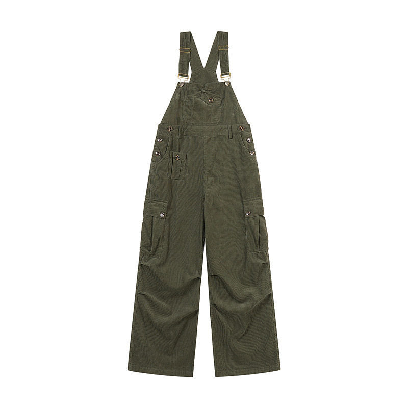 Women's Casual Corduroy Overalls with Wide Leg, Cargo Pockets and Adjustable Straps Amarae