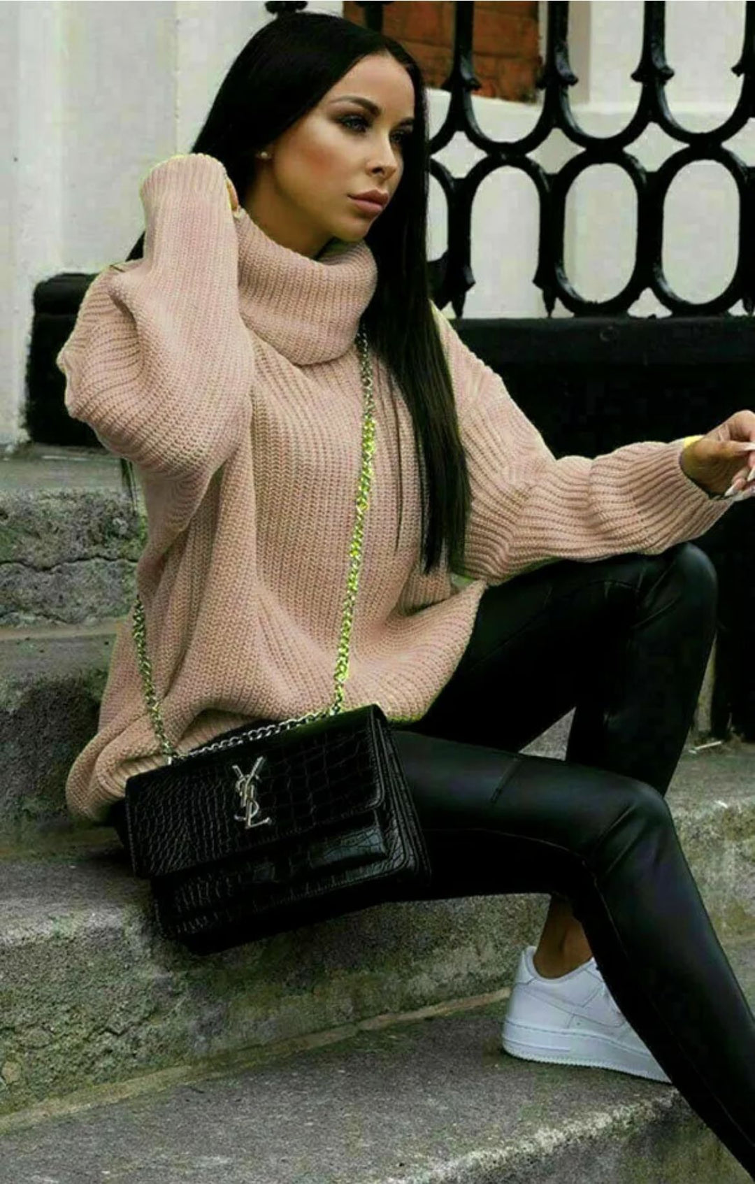 Oversized knitted sweater for women with high collar and relaxed fit Lune London