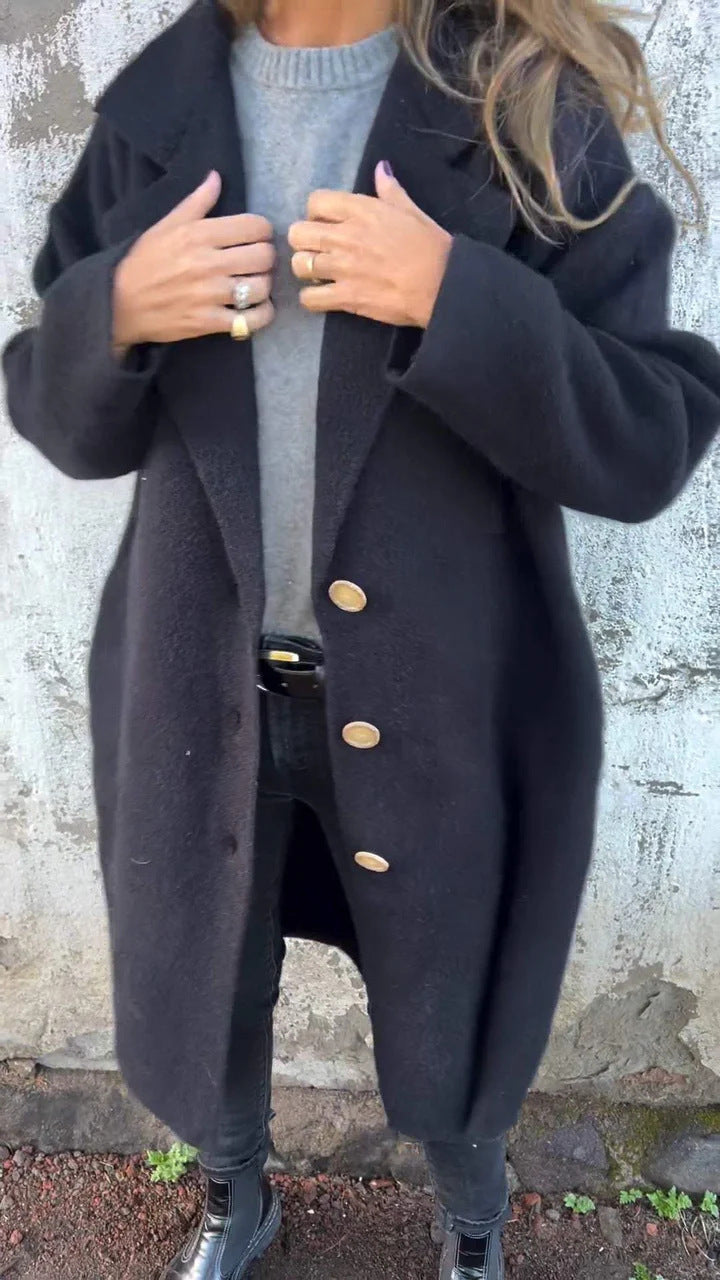 Oversized wool coat for ladies with elegant button details Lune London