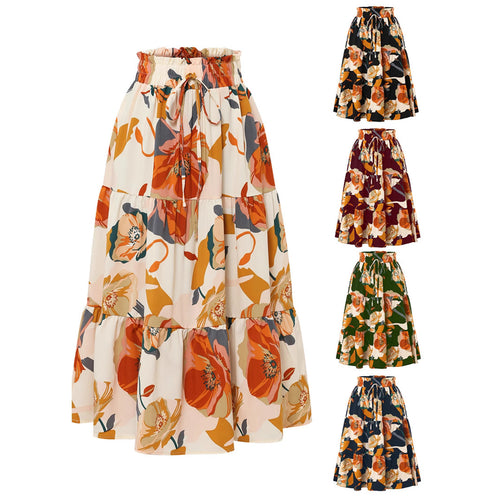 Maxi skirt for women with voluminous ruffles and a floral print Amarae