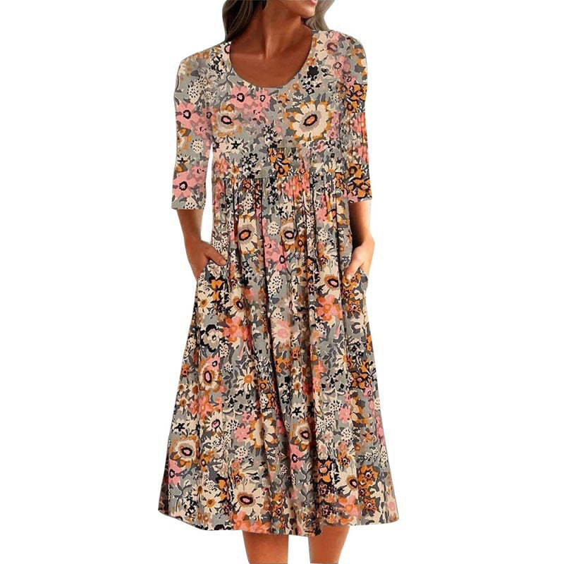 Lune London Casual floral print maxi dress for women with practical pockets