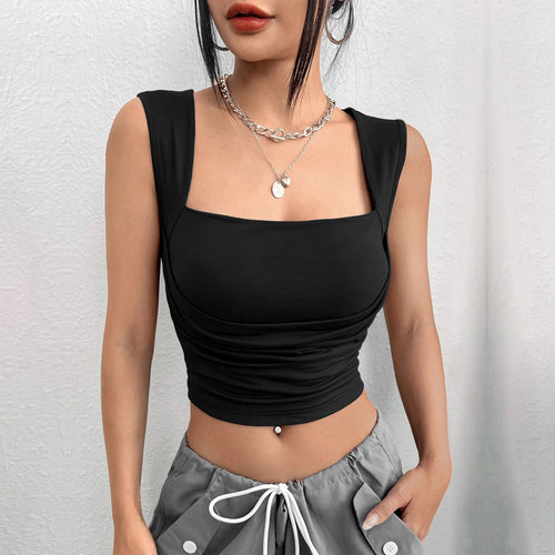 Débardeur court pour femmes avec un drapé sophistiqué et un décolleté carré Chic & Stil