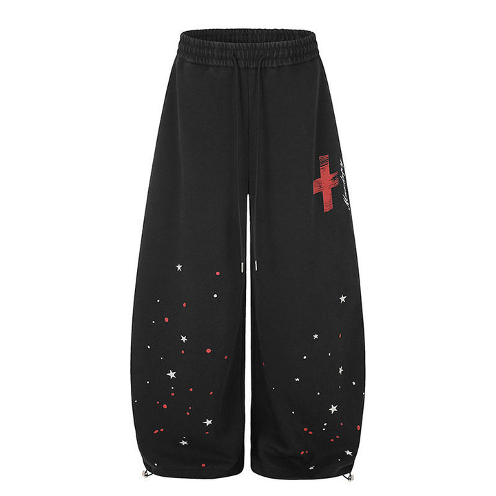 Women's Extra Wide Palazzo Sweatpants with Drawstring Waist, Star Print & Adjustable Balloon Hem Amarae
