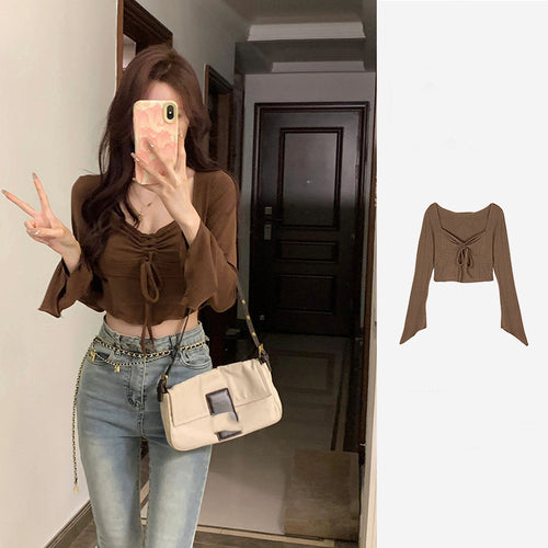 Women's Cropped Top with Refined Knot and Wide Sleeve Amarae