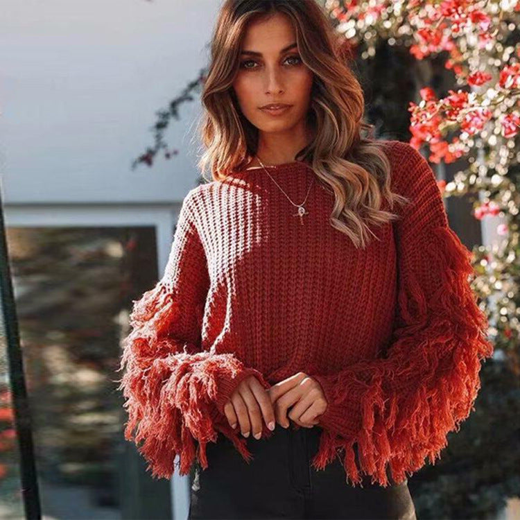 Knit sweater for women with voluminous fringe sleeves and a modern cut Lune London