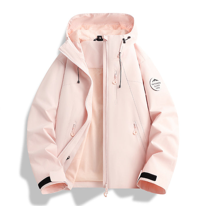 Women Lightweight Waterproof Hooded Jacket with Teddy Charm and Concealed Zipper Pockets Amarae