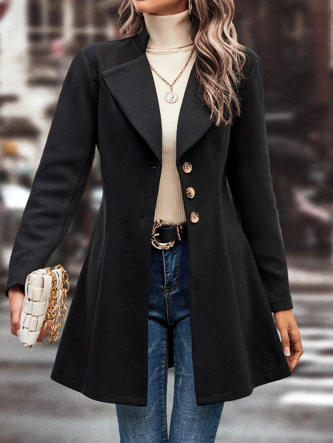 Ladies Elegant Long Chic Wool Jacket