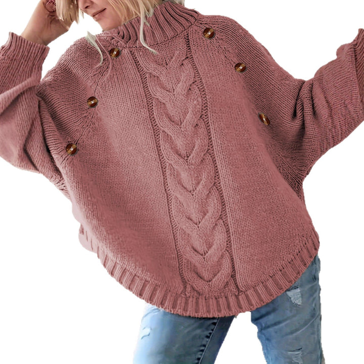 Chunky knit sweater for women with high neck and decorative buttons Lune London