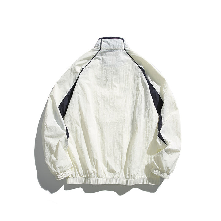 Unisex Lightweight Boxy Hooded Jacket in Windbreaker Style with Contrast Panels and Raglan Sleeves Amarae