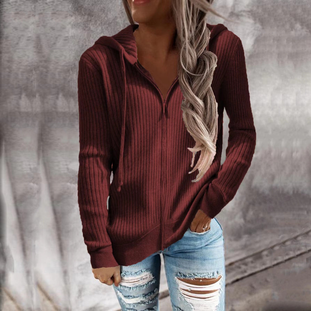 Veste à capuche rayée pour femmes avec fermeture éclair intégrale et poignets Chic & Stil