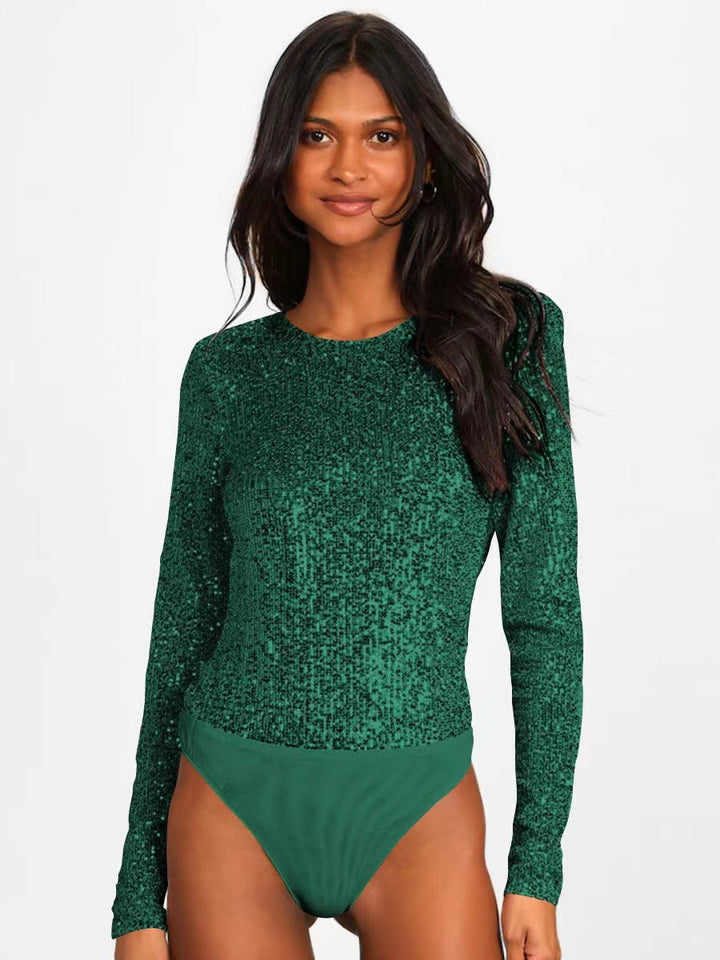 Women's Functional Sequined Bodysuit with Long Sleeve Lune London