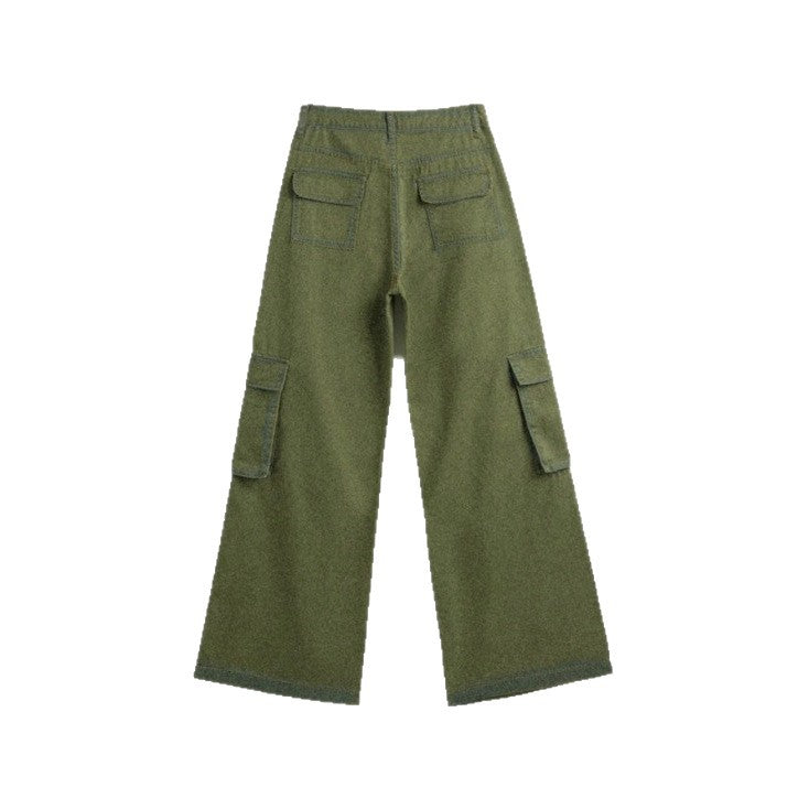 Women's high-waisted cargo jeans with wide leg, multiple flap pockets and straight cut Amarae