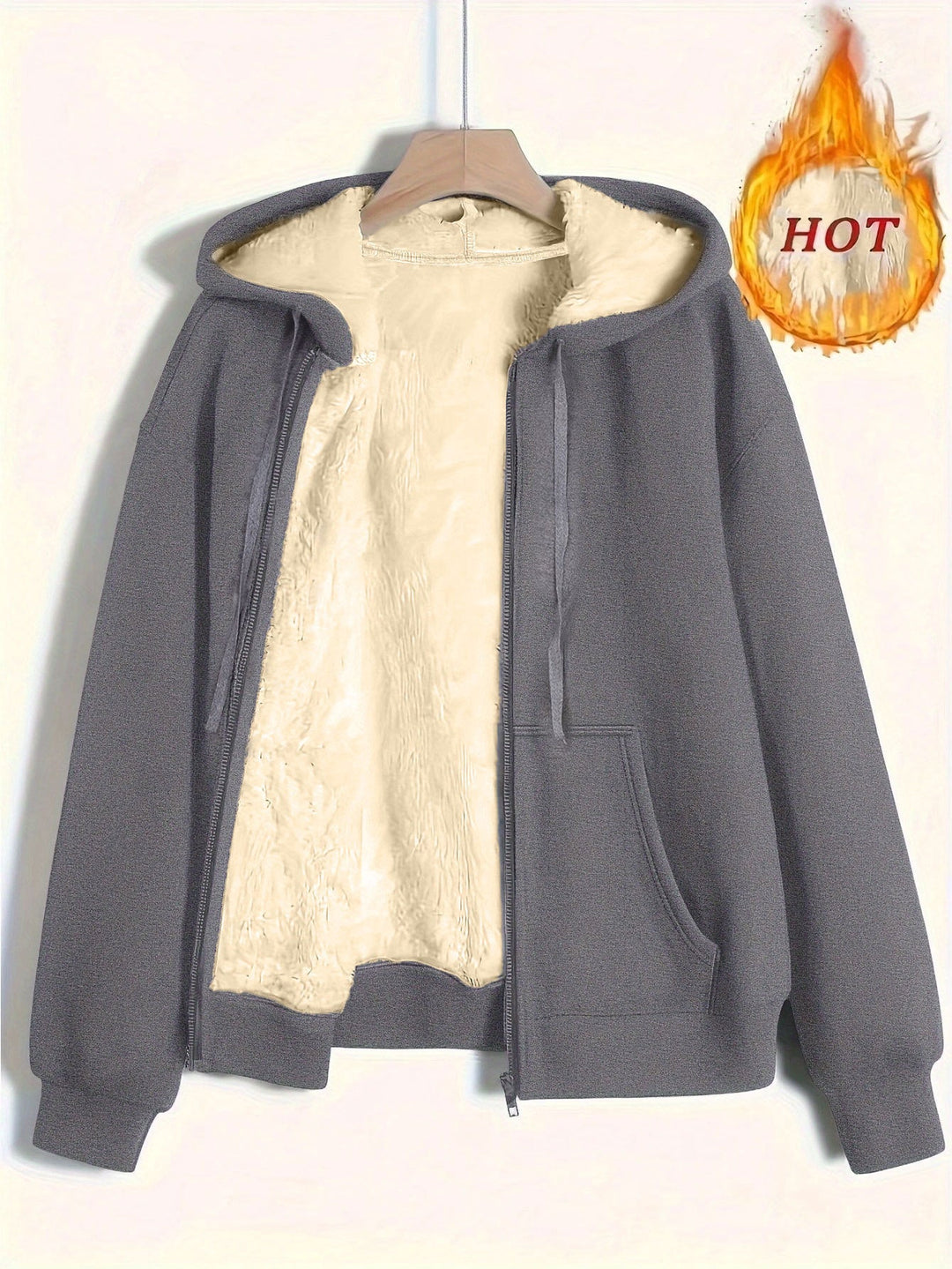 Ladies Cozy Fleece Jacket with Zipper and Hood Lune London