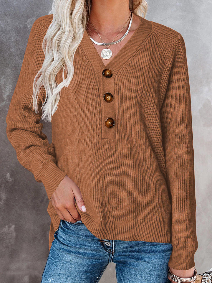 Ladies V-neck sweater with button details Lune London