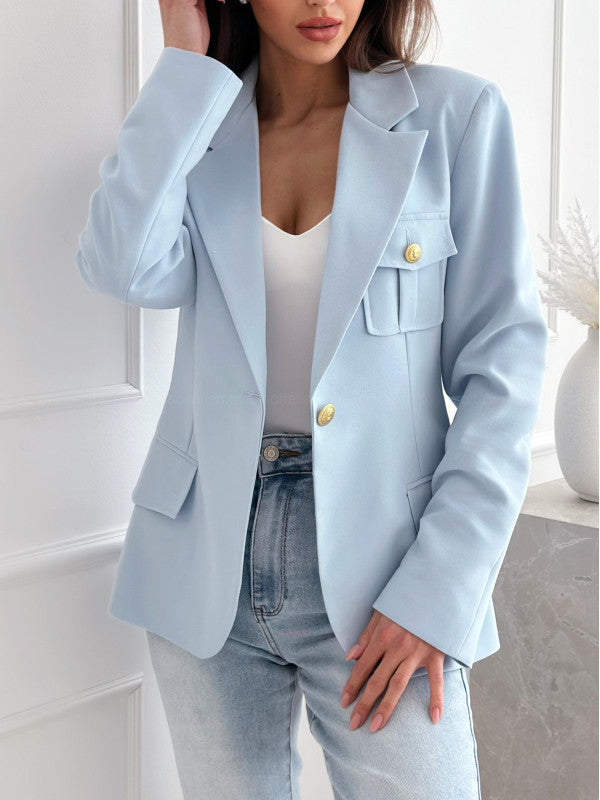 Ladies Fashion Blazer with Embroidered Pockets and Elegant Button Placket Lune London