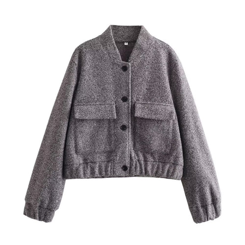 Cropped casual jacket for women with large patch pockets and elastic edges Amarae