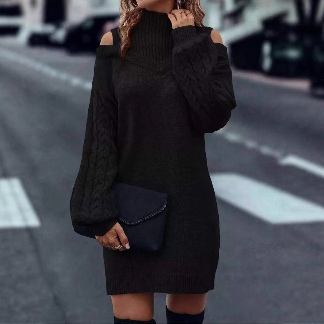 Robe tricotée pour femme avec un design asymétrique à épaules dénudées et des manches volumineuses Chic & Stil
