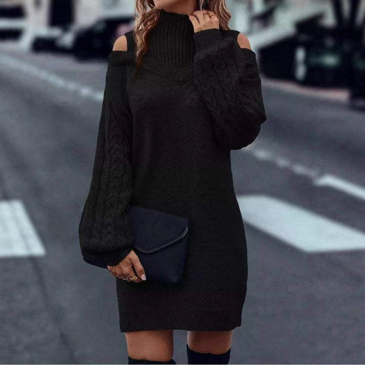 Robe tricotée pour femme avec un design asymétrique à épaules dénudées et des manches volumineuses Chic & Stil