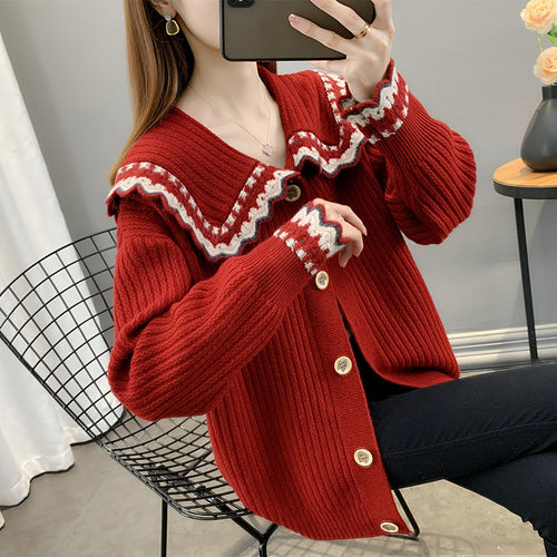 Women’s knit jacket with contrasting collar and button details Amarae