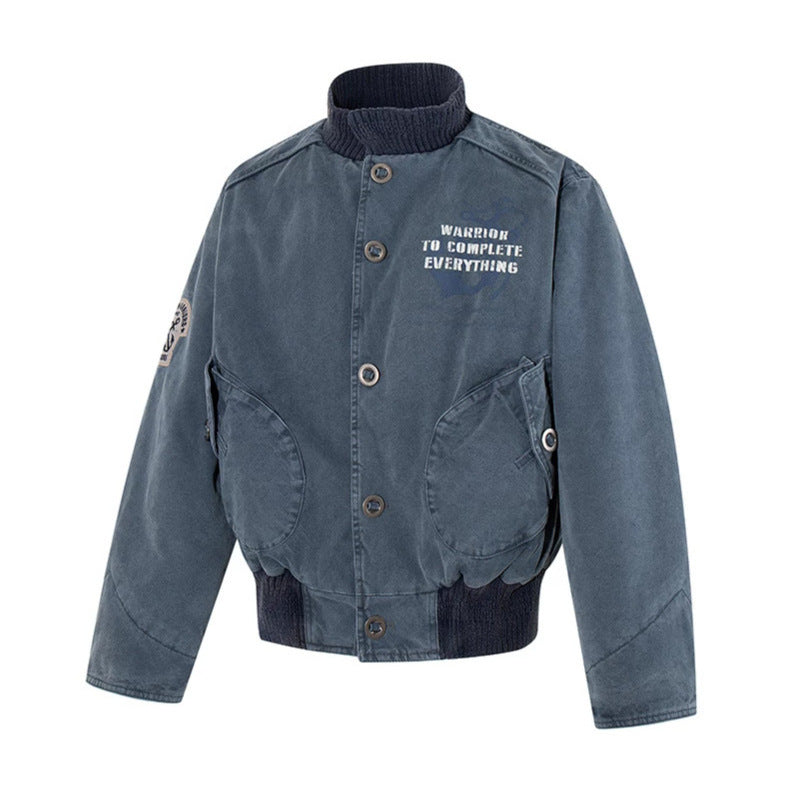 Men's cropped utility bomber jacket with ribbed hem, stand collar and snap button closure Amarae