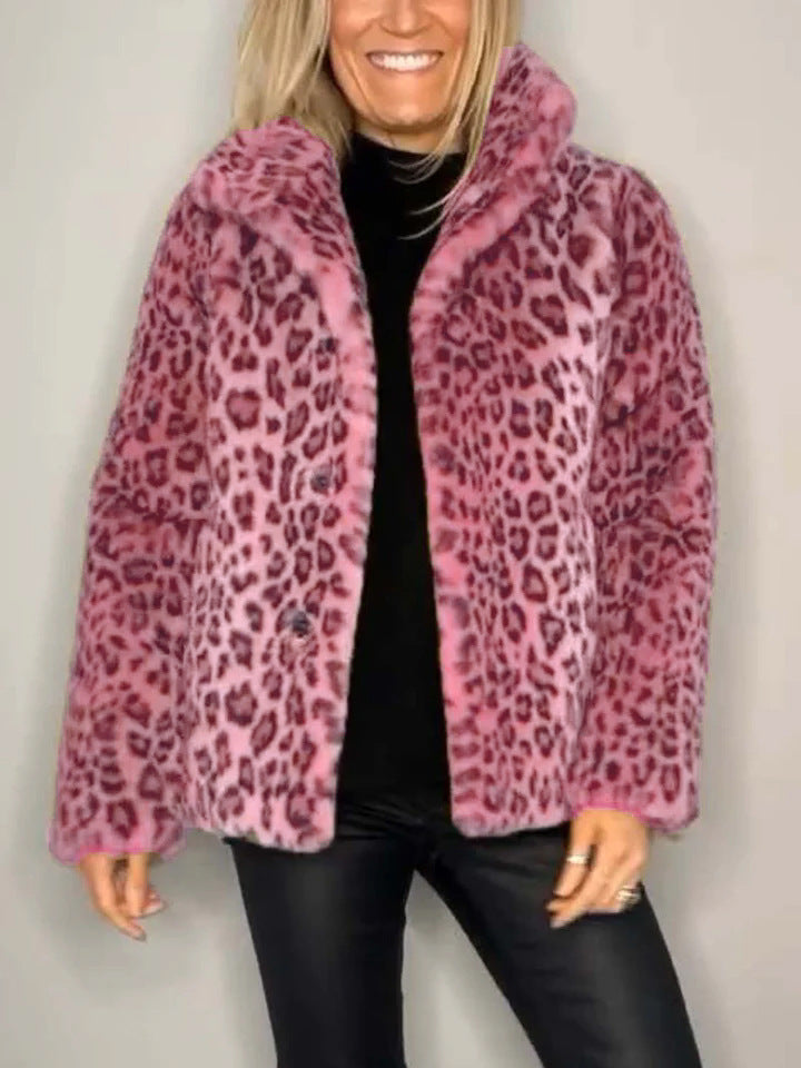 Lune London | Coat Faux Fur Oversized Fit Notched Collar Leopard Print
