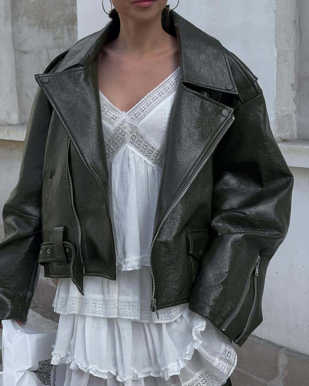 Oversized faux leather jacket for women with asymmetrical zipper Lune London