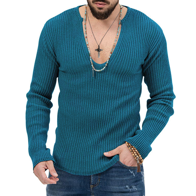 Men's fashionable V-neck sweater with structured ribbed design Lune London