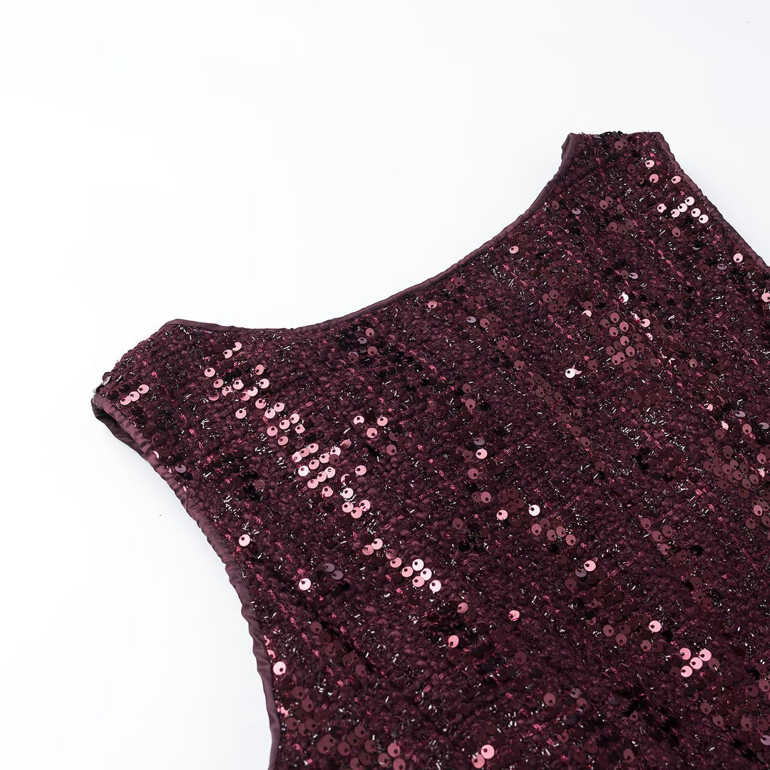 Women's Sequined Peplum Top with Round Neck and Figure-Flattering Waist Amarae