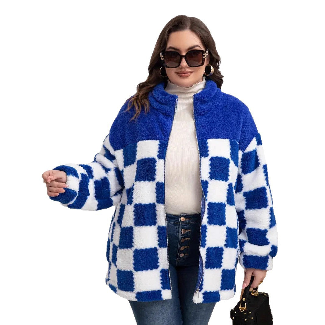 Quilted fleece jacket with plaid pattern for women Lune London