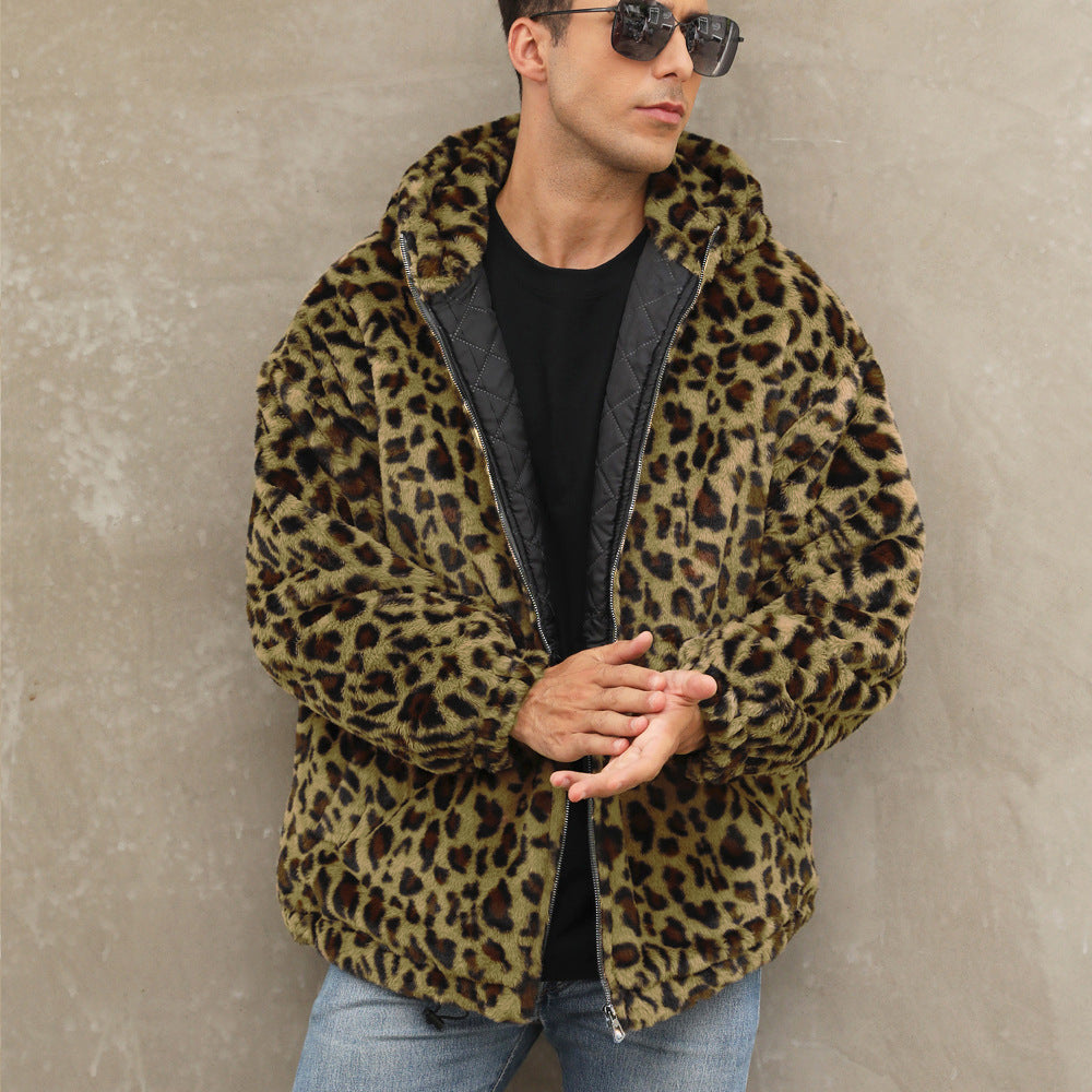 Men's Cozy Fleece Jacket In Leopard Pattern Chic Und Stil