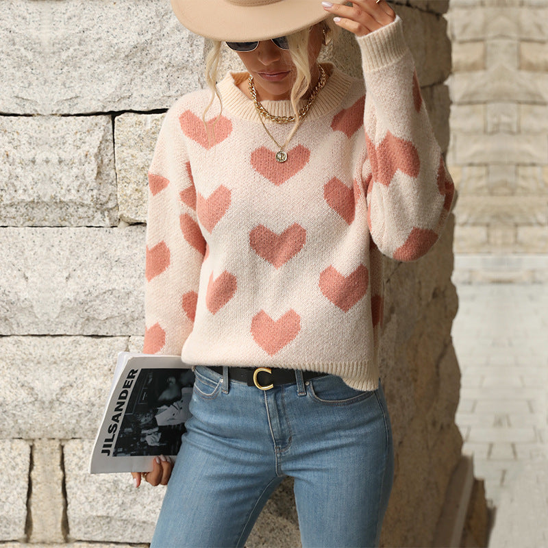 Knit sweater for women with heart pattern and relaxed fit Lune London