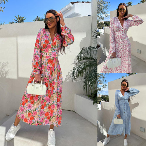 Amarae Floral Maxi Dress for Women with Button Details